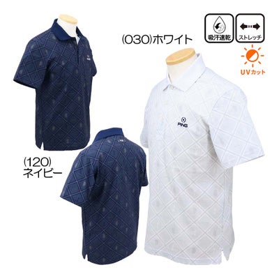 ピン（PING） バイアスチェックプリントEPIX変形ストレッチサッカー半袖ポロシャツ 621-6160403 メンズウェア 26春夏モデル