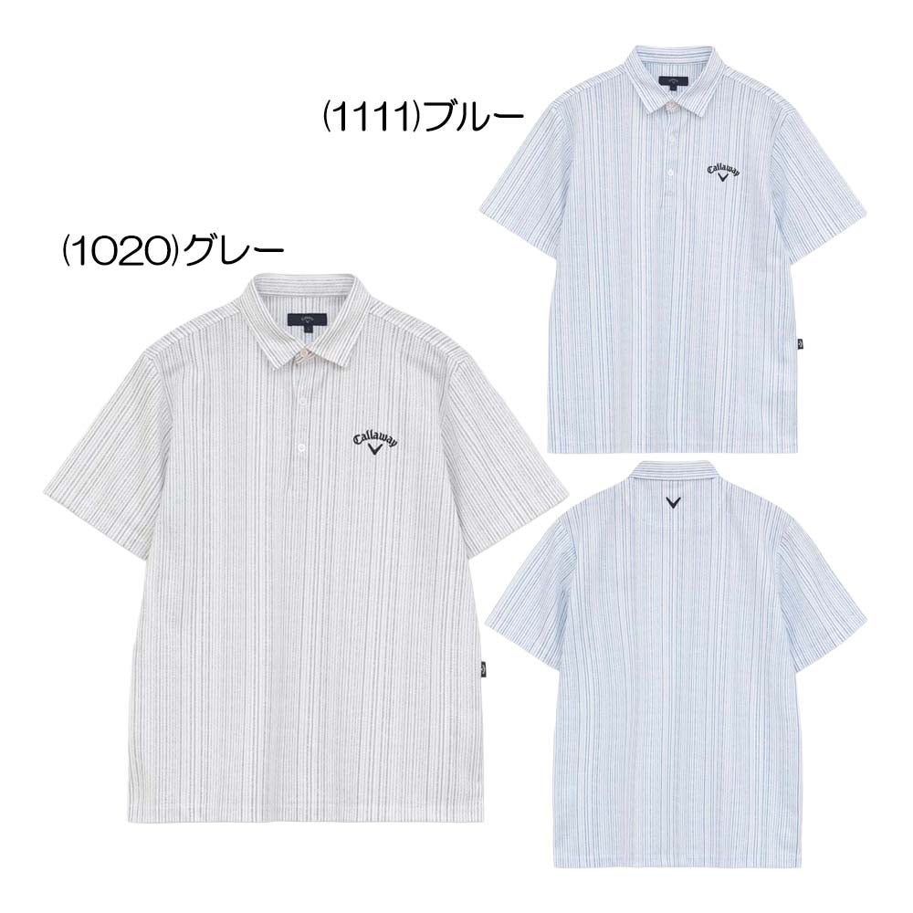 キャロウェイ Callaway かざあなメッシュストライプ総柄半袖シャツ