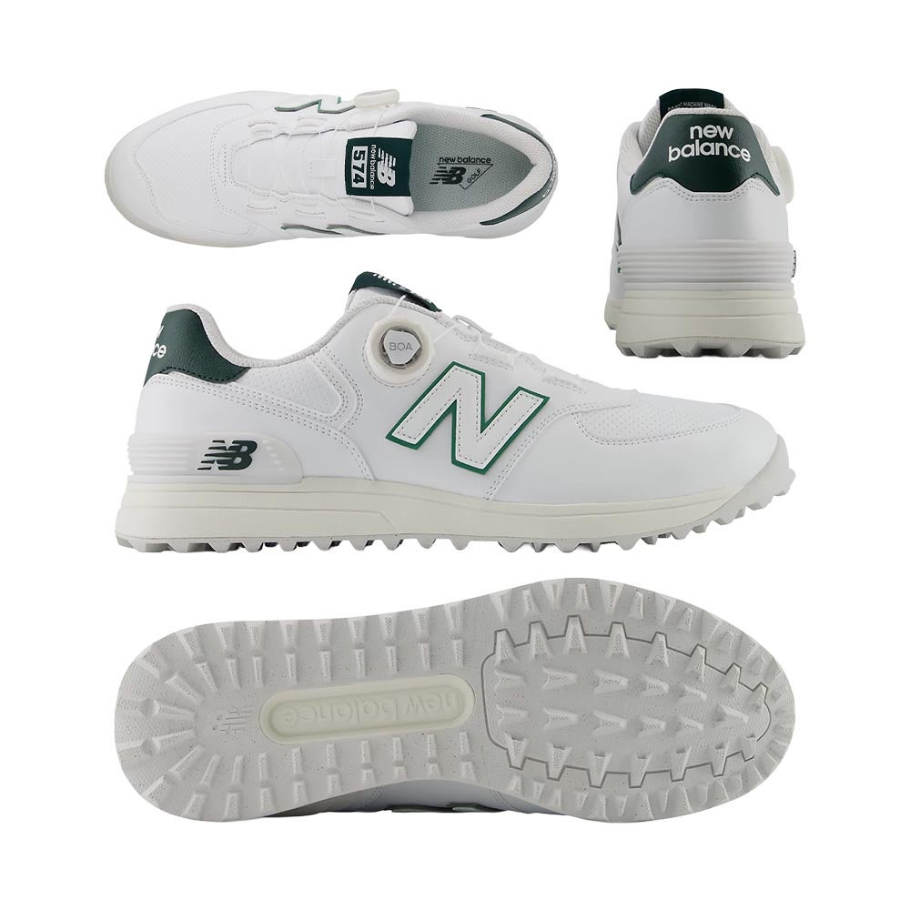 New Balance 574 BOA ゴルフジュース ホワイト/グリーン ニューバランス New Balance スパイクレスシューズ 574 v4 BOA U574B